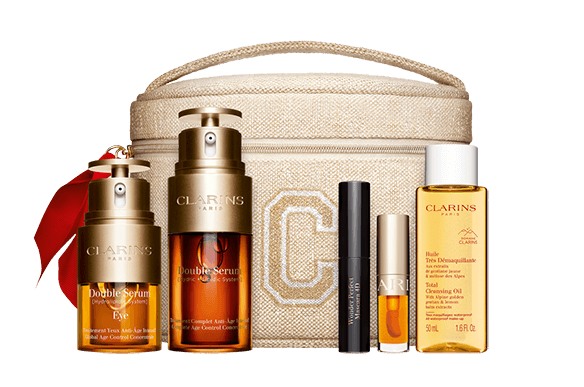 Double Serum & Double Serum Eye ritual value pack mini mascara & mini Lip Comfort Oil & Micellar Cleansing Water trial size, in a pouch